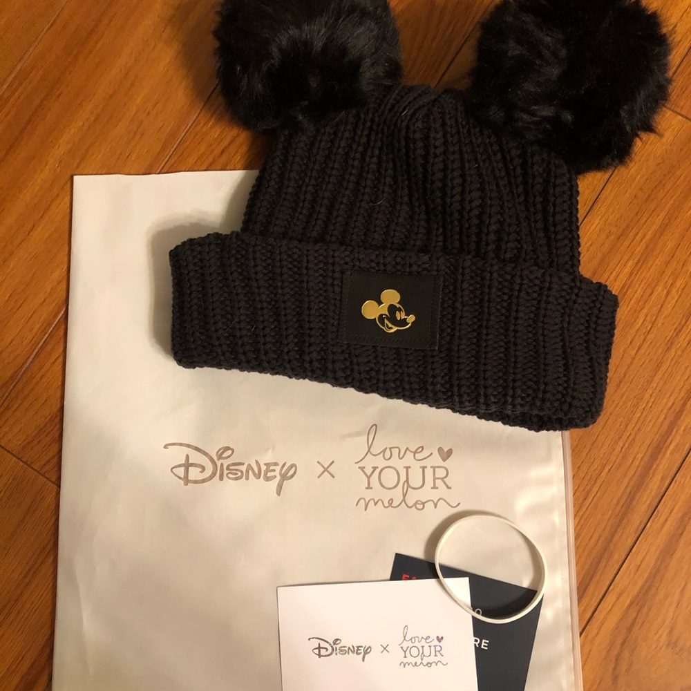 Disney Love Your Melon Black Mickey Pom Beanie
